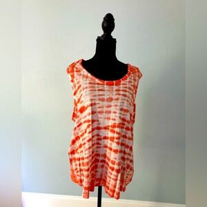 Orange and White Tie Front Tank Top